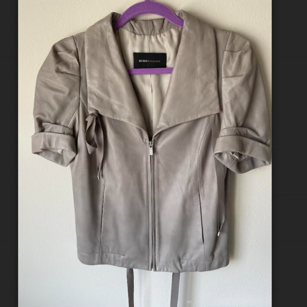 BCBG Max Azria taupe leather jacket size xs